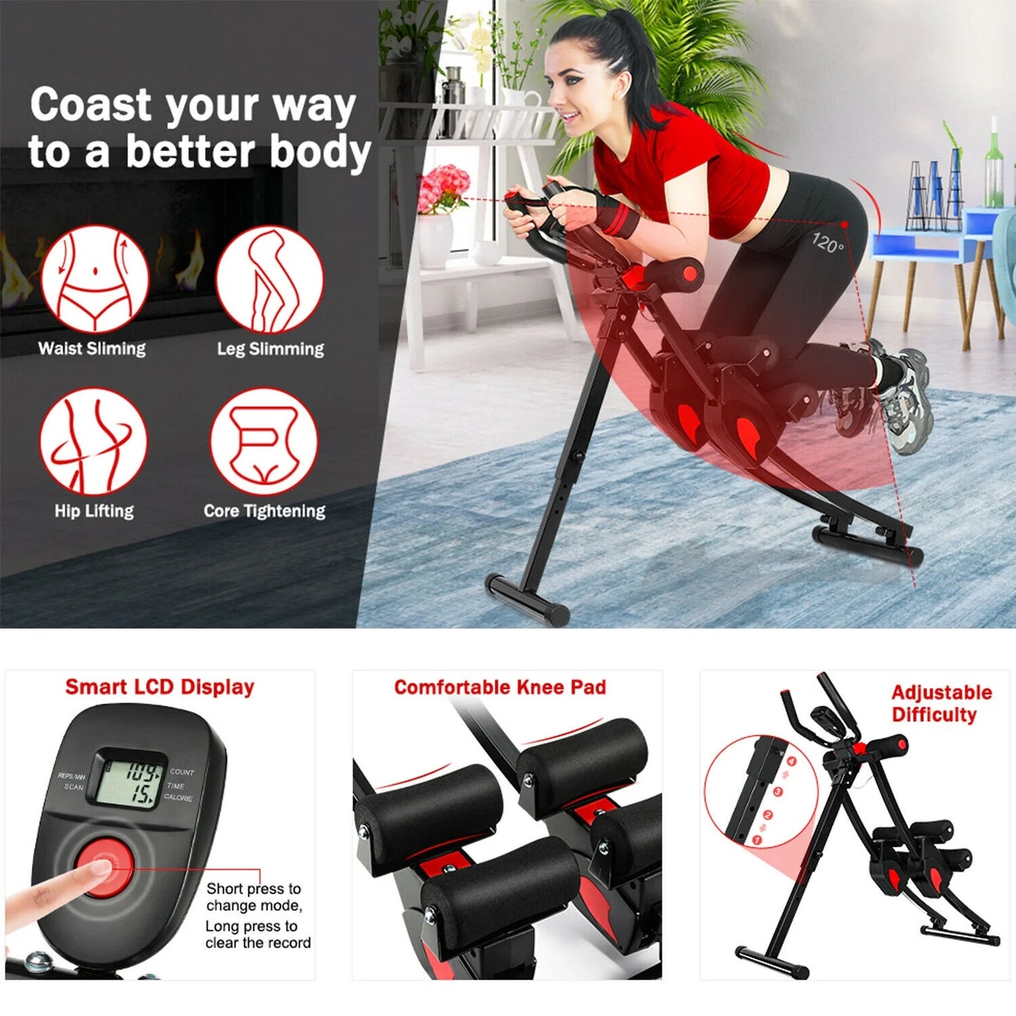 Ab Machine Ab Workout Equipment Workout Equipment Abdominal Trainers for Home Gym Abdominal Trainer Women Exercise Fitness Equipment