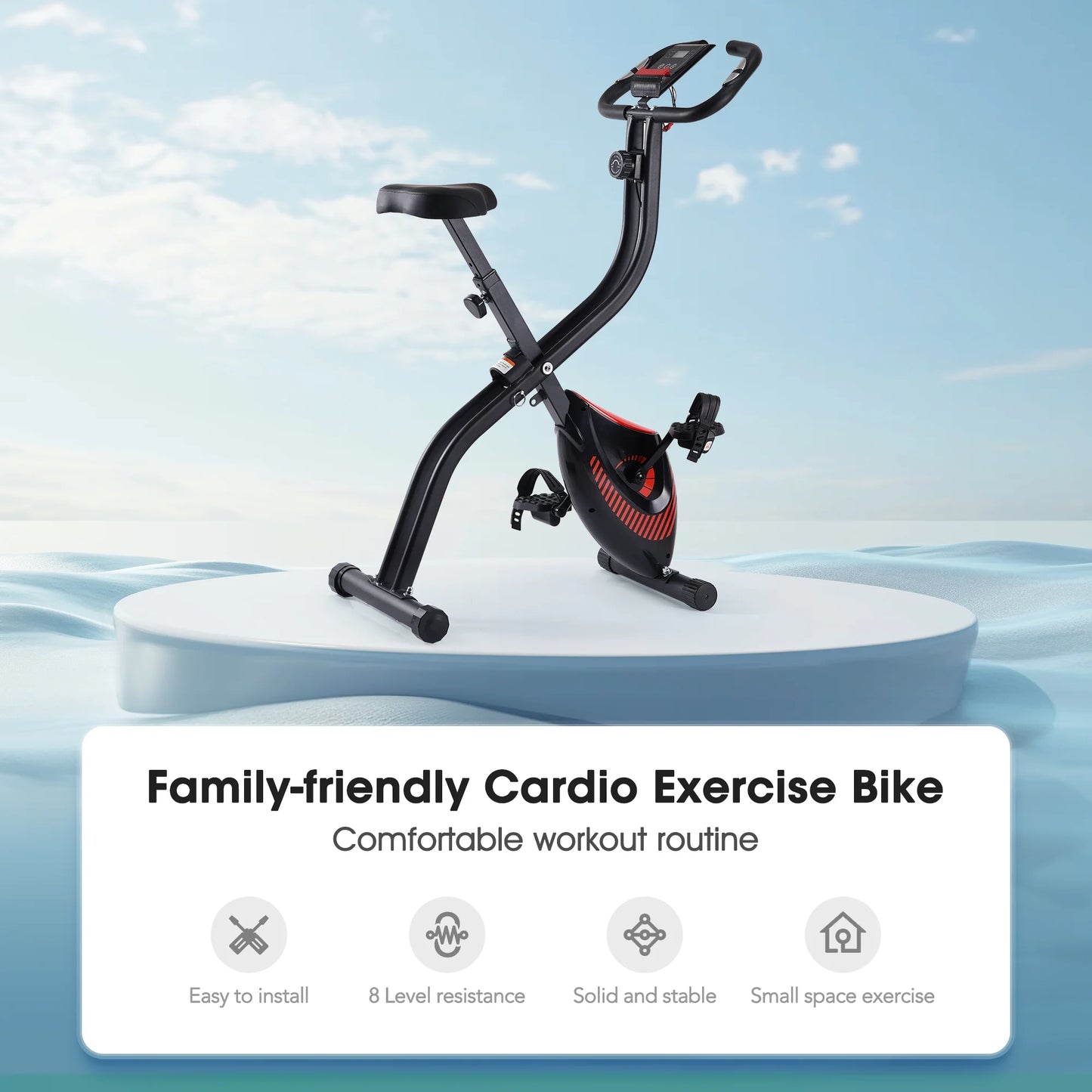 Exercise Bike Folding Stationary Bike Recumbent Exercise Bike Machine Home with LCD Monitor Phone Holder Portable